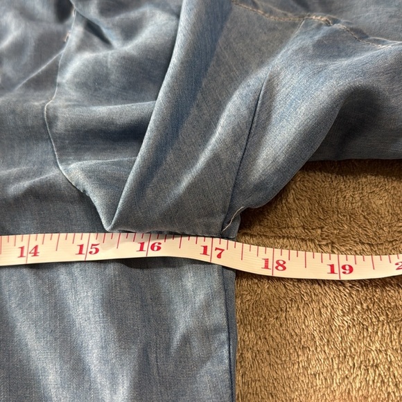 Lovers + Friends Denim V Neck Tie Blue Puff Sleeve Chambray Mini Dress - Picture 6 of 11